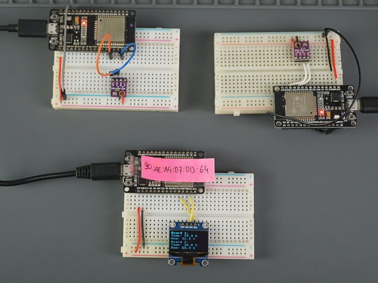 ESP-NOW with ESP32 MicroPython: setup with one receiver and two sender boards