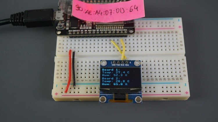 ESP-NOW Receiver Displaying Data from Multiple ESP32 boards on OLED screen