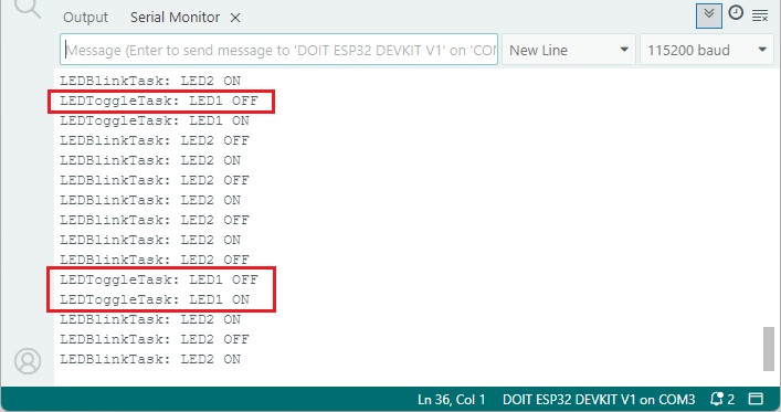ESP32 Binary Semaphore Example - Serial Monitor Demonstration