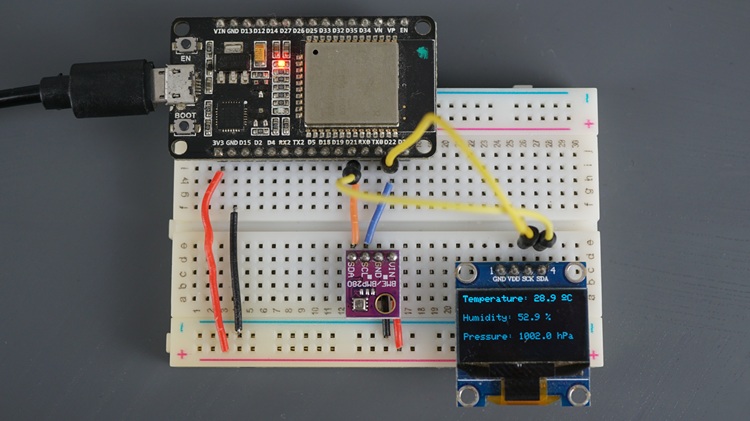 ESP32 Display Sensor REadings from a BME280 sensor on an OLED display