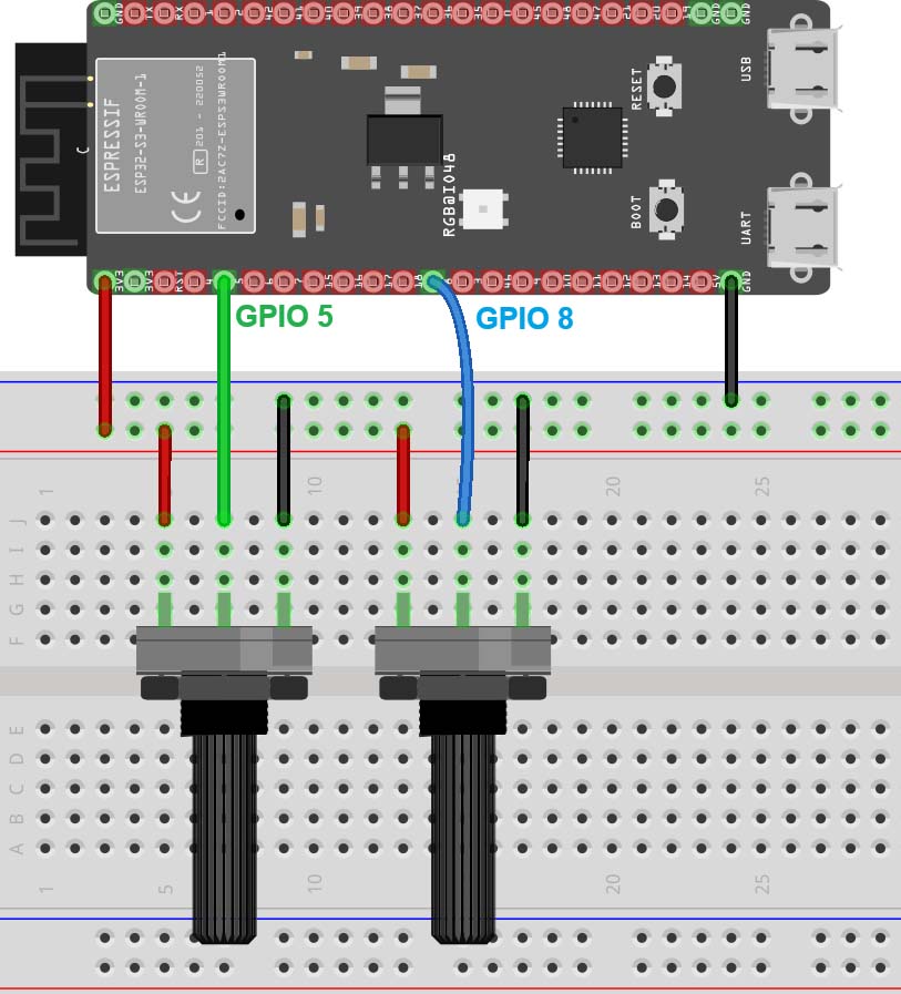 ESP32-S3 Two Potentiometers Wiring Circuit Analog Input ADC