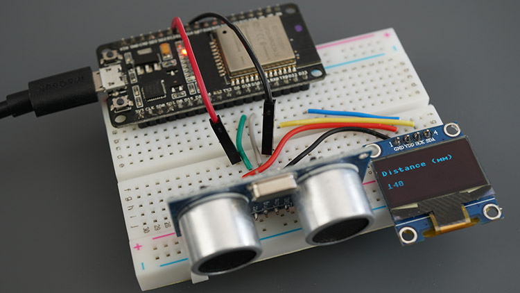 MicroPython ESP32 ESP8266 NodeMCU Board HC-SR04 Ultrasonic Sensor Module Arduino OLED Demonstration