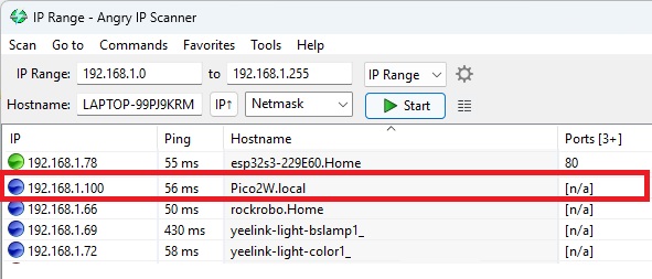 Raspberry Pi Pico with Static IP Address on AngryIPScanner