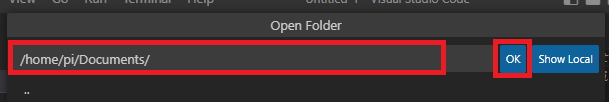 Select folder for Remote connection SSH Raspberry Pi