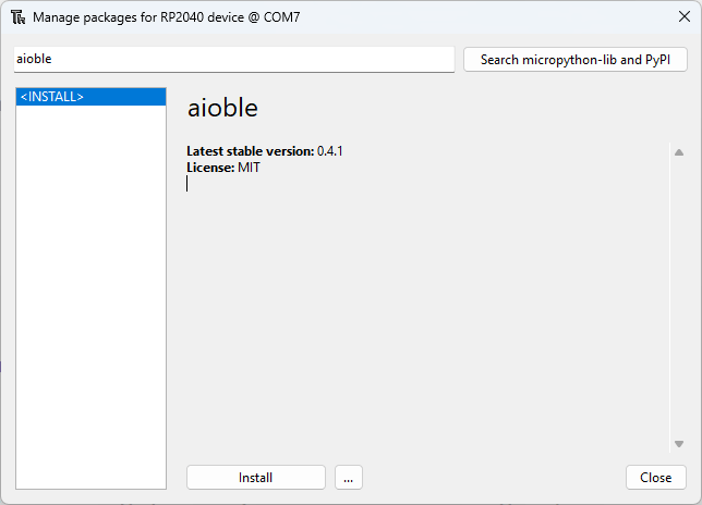 Install aioble package Thonny ide