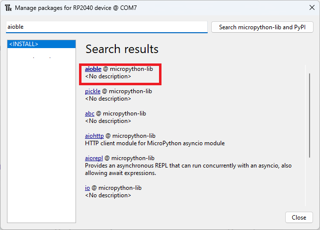 Install aioble package Thonny ide