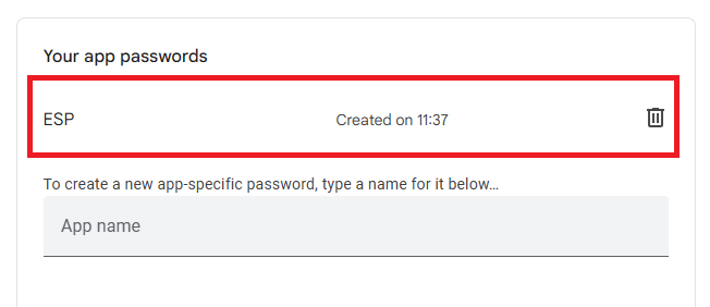 App password created ESP32