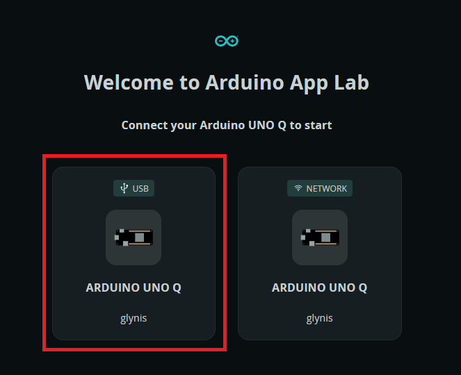 Arduino App Lab - connect to the Arduino board