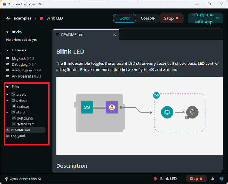 Arduino App Lab - folders for the Blink LED App example