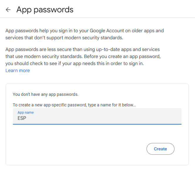Create App password gmail