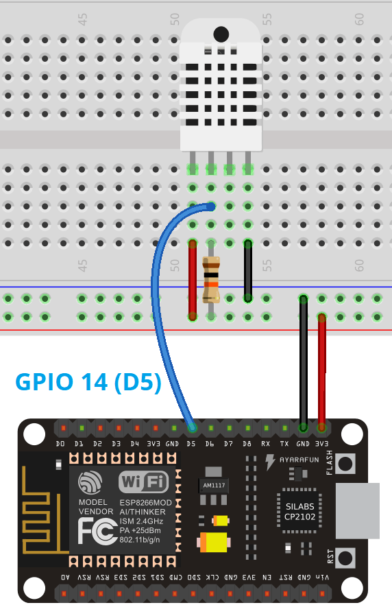 DHT11 DHT22 wiring to ESP8266 NodeMCU schematic diagram