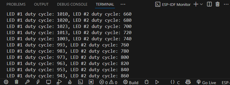 ESP-IDF ESP32 Control Multiple LED Brightness LEDC duty cycle demonstration