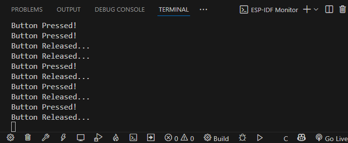 ESP-IDF ESP32 Read Digital Input Pushbutton Demonstration Terminal