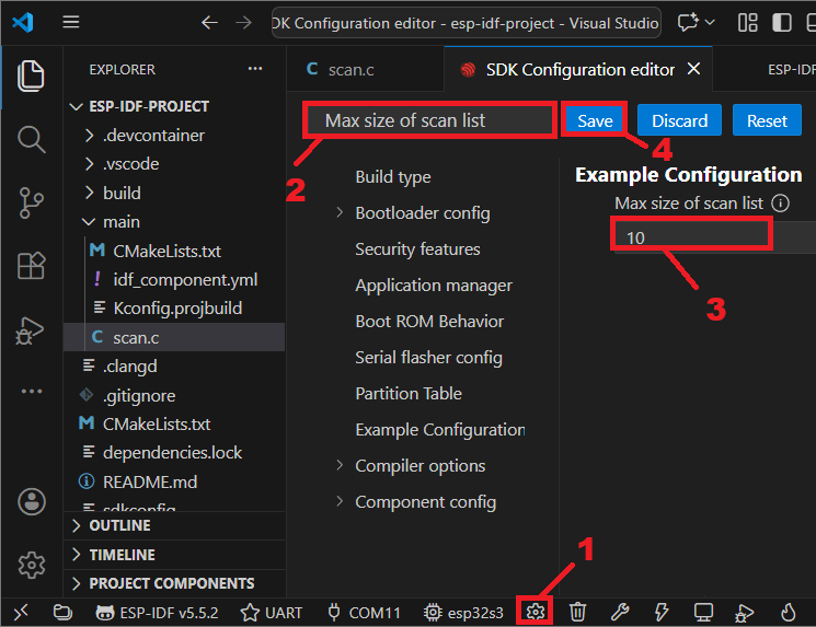 ESP-IDF ESP32 Wi-Fi Scanner change max size of scan list configs