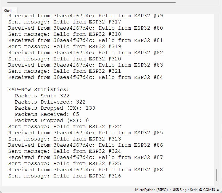 ESP32 ESP-NOW Transceiver Two-Way Communication - printing the results on the MicroPython shell