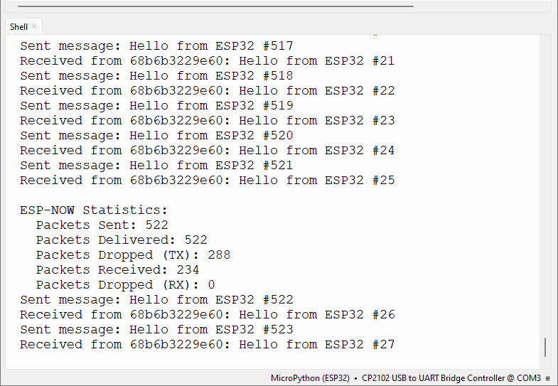 ESP32 ESP-NOW Transceiver Two-Way Communication - printing the results on the MicroPython shell