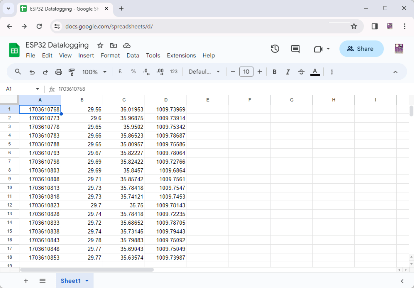 ESP32 Datalogging to Google Sheets