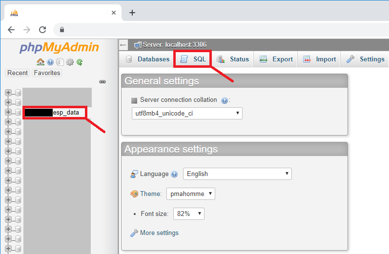 ESP32 ESP8266 PHPMyAdmin Open Database