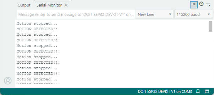 ESP32 PIR Motion Sensor with Interrupts - Messages on Serial Monitor