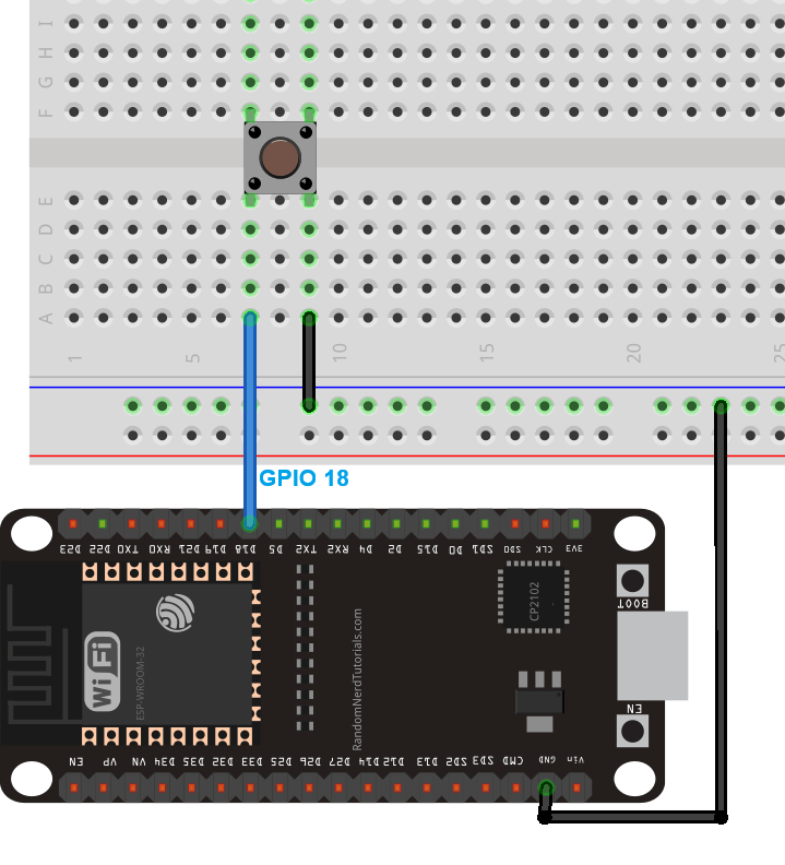 ESP32 connected to a pushbutton - schematic diagram
