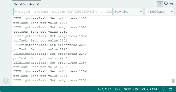 ESP32 freertos tasks with queues - demonstration in serial monitor