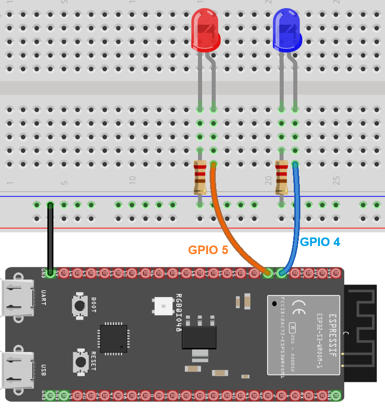 ESP32-S3 Two LEDs PWM Circuit Diagram ESP-IDF