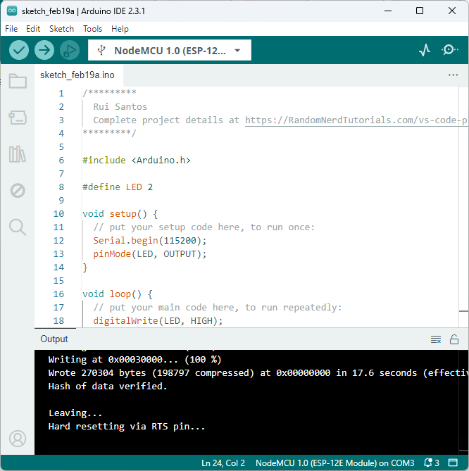 ESP8266 NodeMCU Arduino IDE 2.0 Upload Successful Programming demonstration