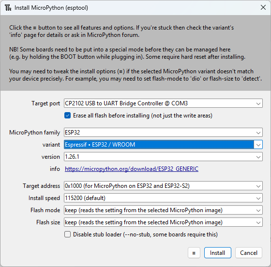 Install MicroPython Firmware esptool