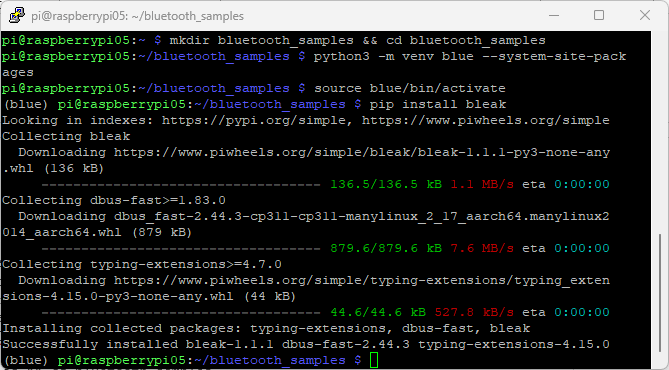 Installing Bleak on a Raspberry Pi - Terminal Window