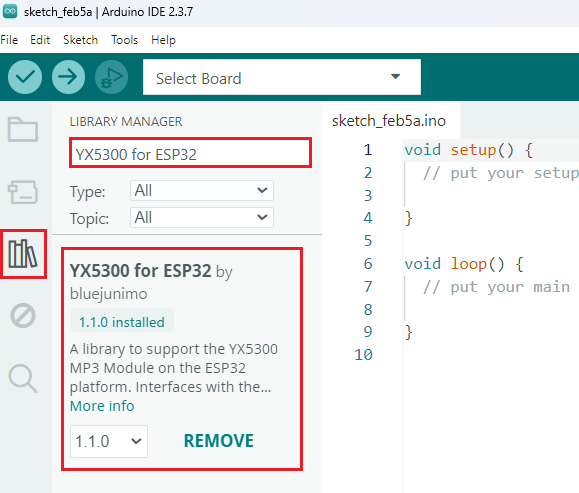 Installing YX5300 YX6300 for ESP32 MP3 Player Serial Arduino IDE