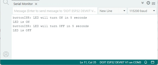 Turn off LED on button press with a one-shot timer - serial monitor demonstration