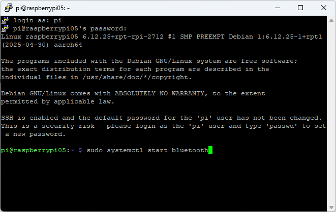 Raspberry Pi Enable Bluetooth on Terminal Window