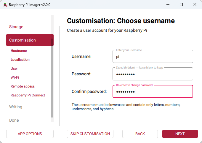 Raspberry Pi Imager - Set Username and Password