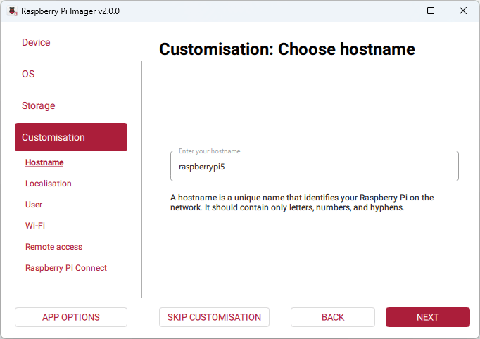 Raspberry Pi Imager Hostname