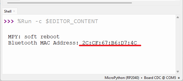 Raspberry Pi Pico . display Bluetooth MAC address