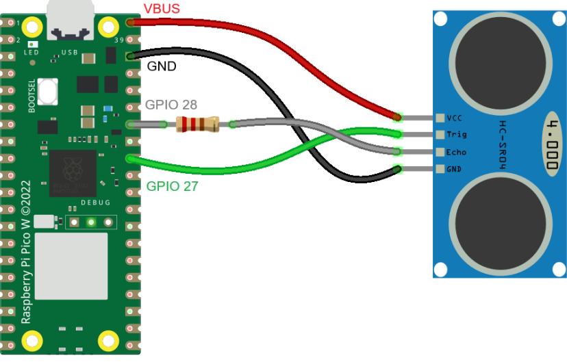 Raspberry Pi Pico with ultrasonic sensor - wiring diagram