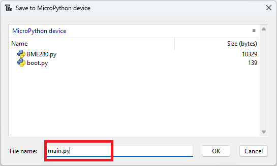 Uploading main MicroPython file to ESP32 board using Thonny IDE