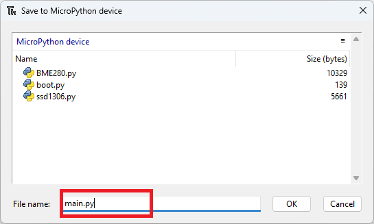 Save main.py file to MicroPython device - Thonny IDE