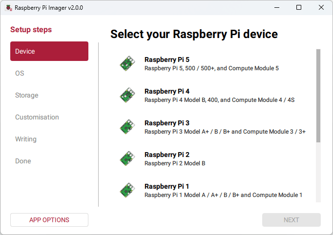 Raspberry Pi Imager Select Board