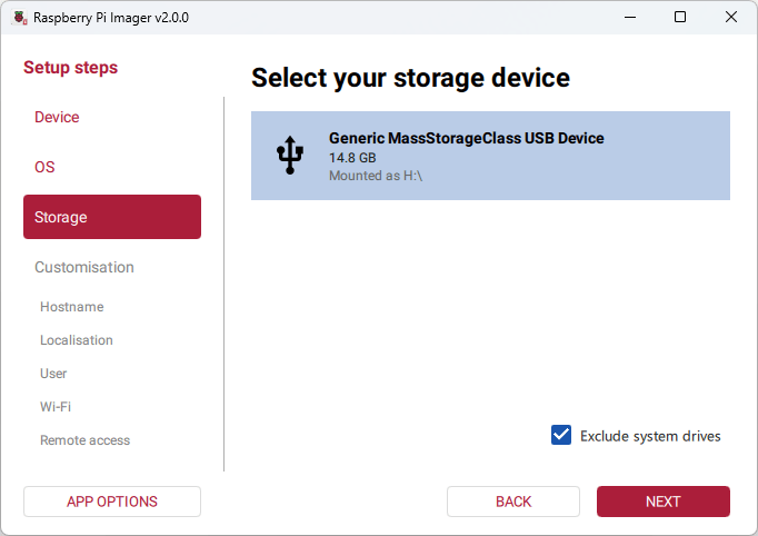 Raspberry Pi Imager Choose Storage
